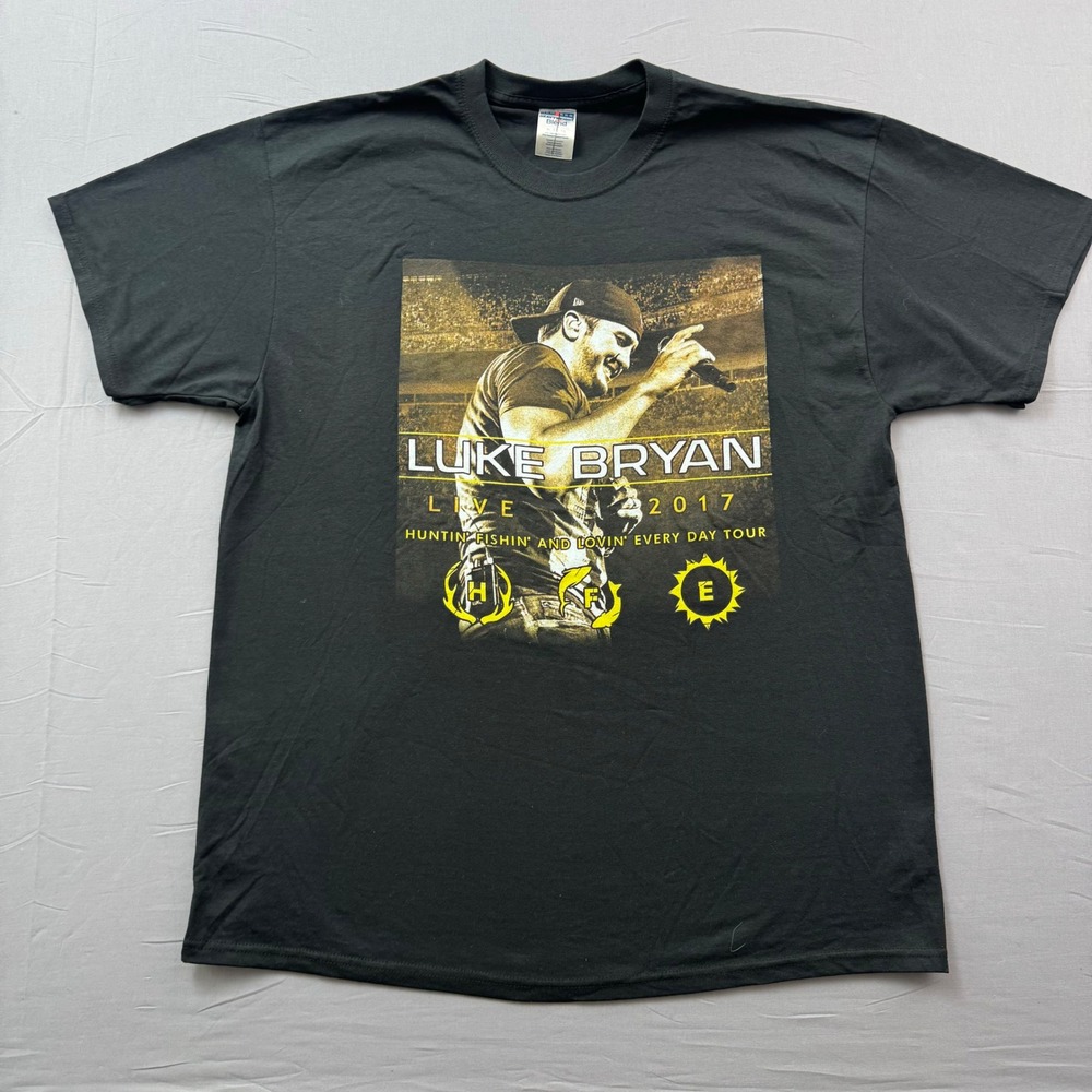 Luke Bryan Huntin Fishin Lovin Every Day Tour 2017 T-Shirt Mens XL Black Jerzees